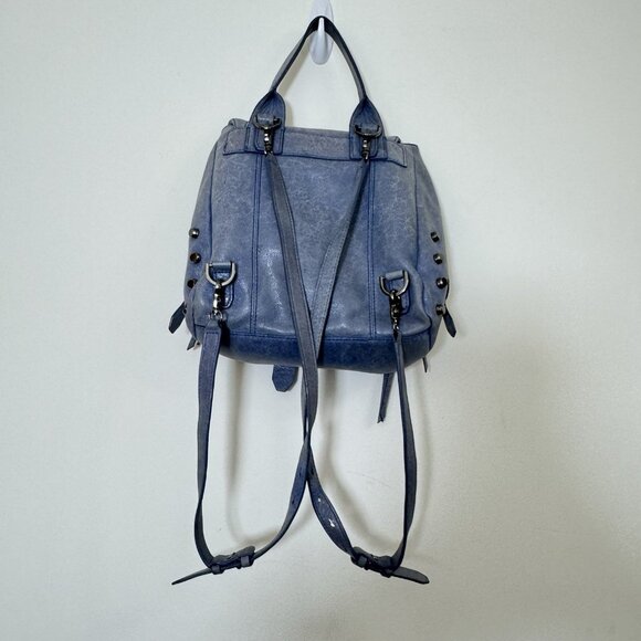 Botkier Warren Leather Backpack Blue Drawstring Zipper Straps - Picture 5 of 13